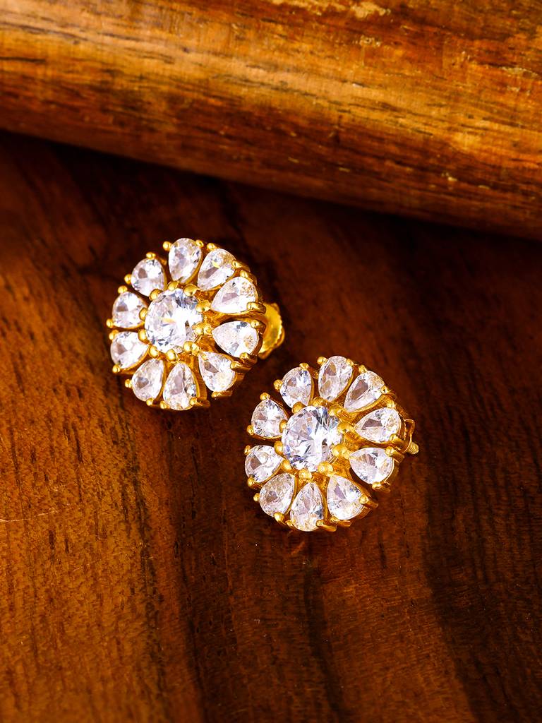 GIVA 925 Sterling Silver Golden Round Zircon Studded Earrings