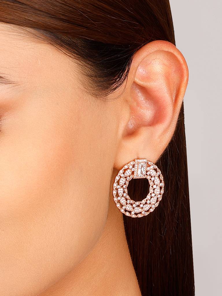 GIVA 925 Sterling Silver Rose Gold Round Embellished Earrings