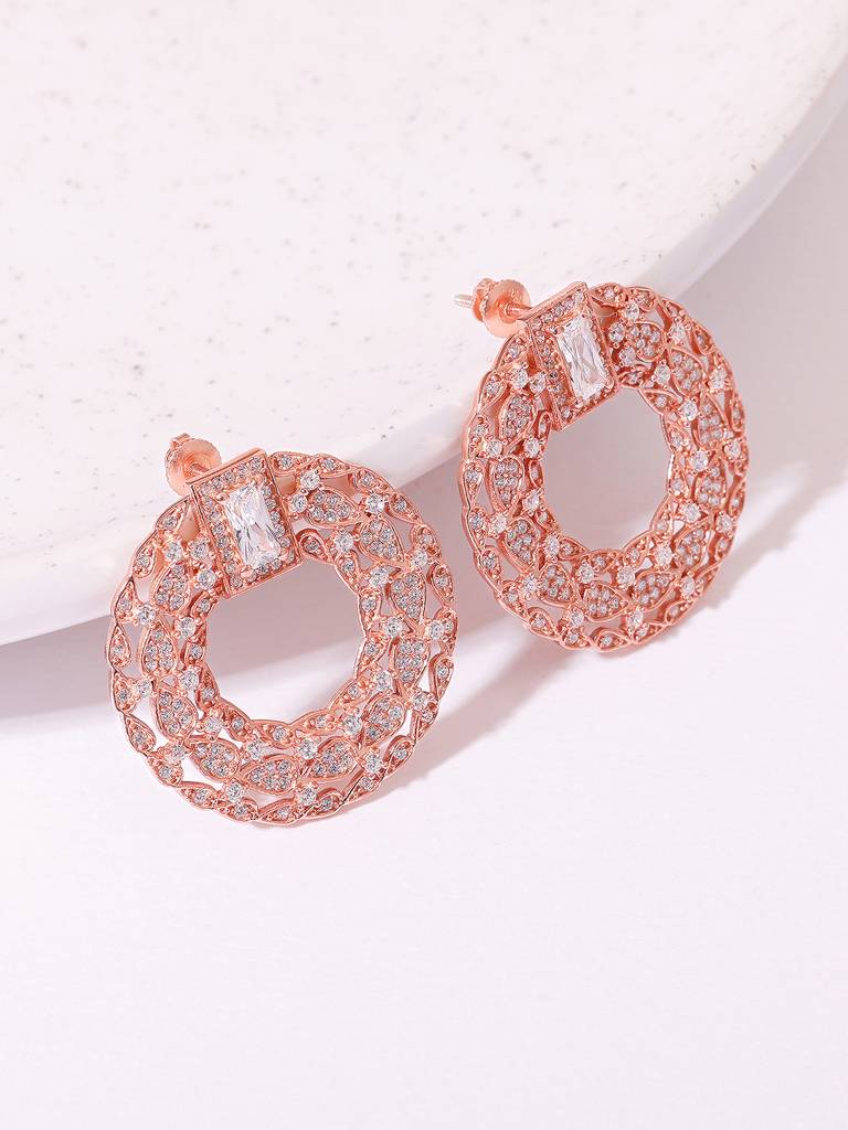 GIVA 925 Sterling Silver Rose Gold Round Embellished Earrings