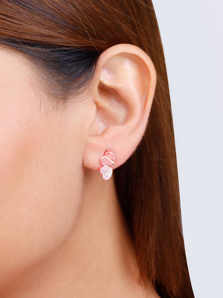 GIVA 925 Sterling Silver Rose Gold Fluttering Hearts Stud Earrings
