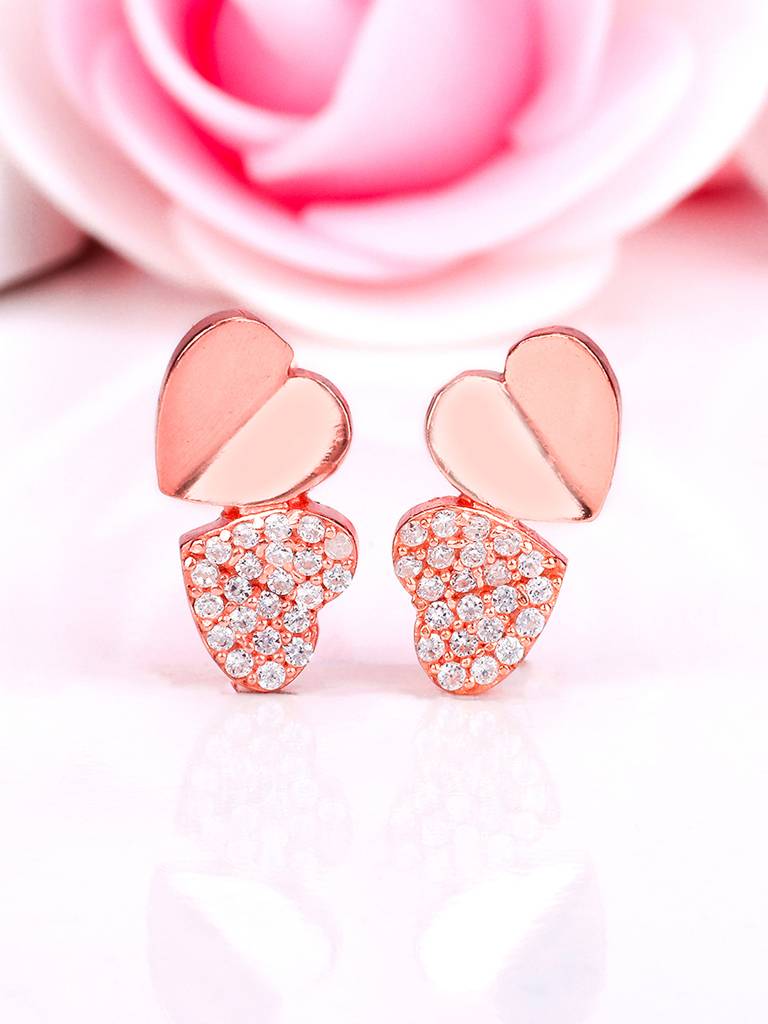 GIVA 925 Sterling Silver Rose Gold Fluttering Hearts Stud Earrings