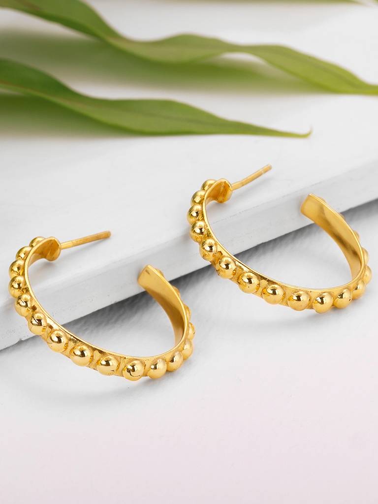 GIVA 925 Sterling Silver Golden Beaded Hoop Earrings