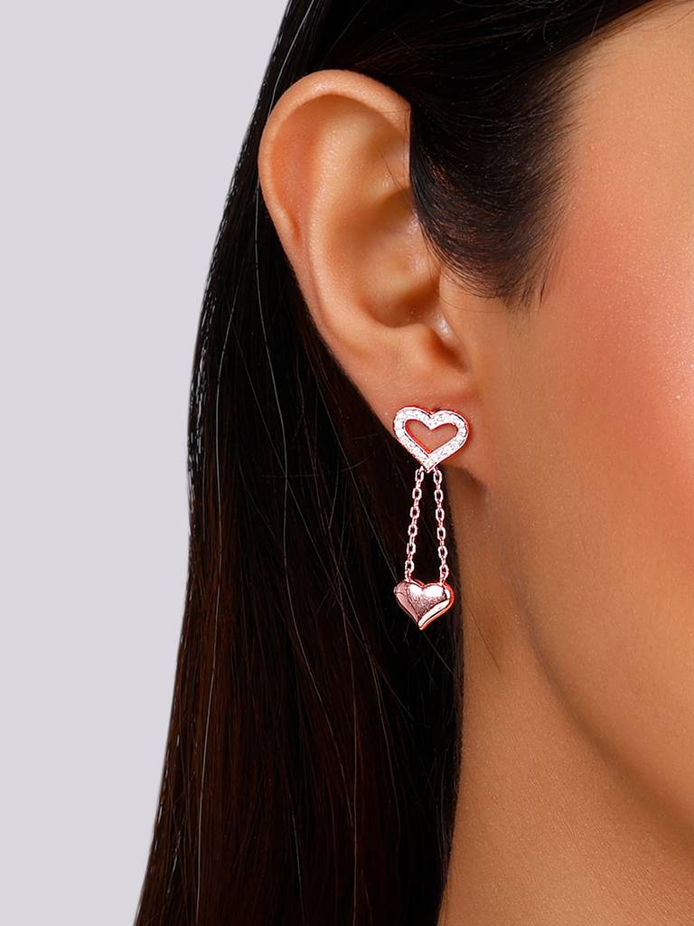 GIVA 925 Sterling Silver Rose Gold Dangling Hearts Earrings