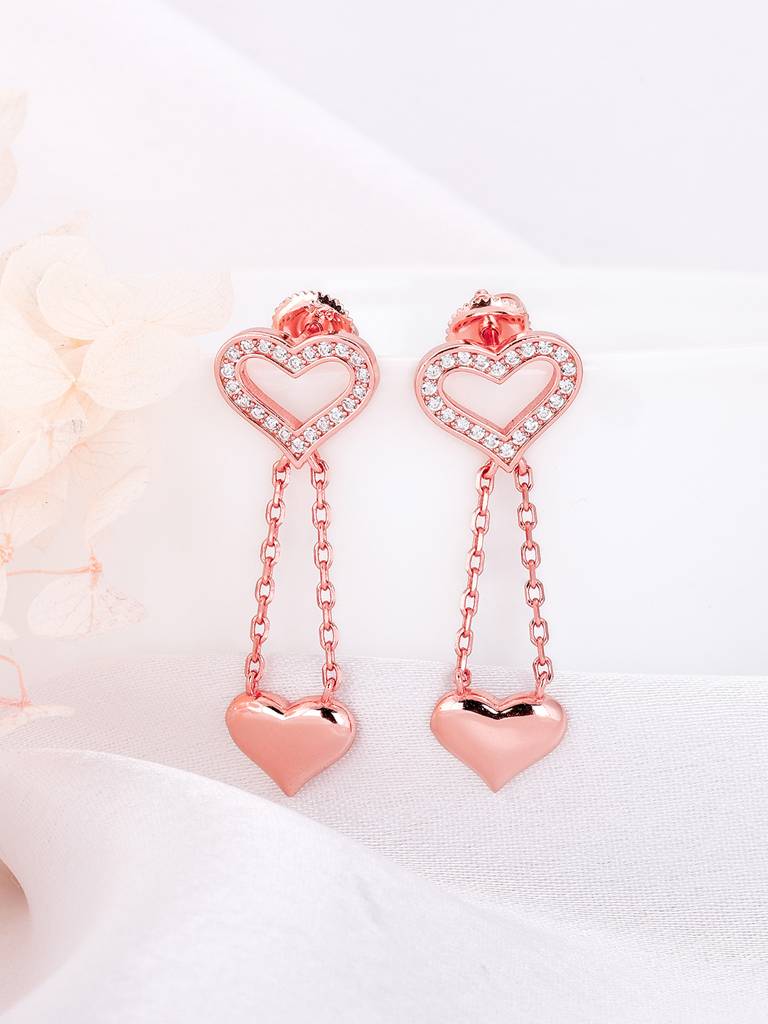 GIVA 925 Sterling Silver Rose Gold Dangling Hearts Earrings