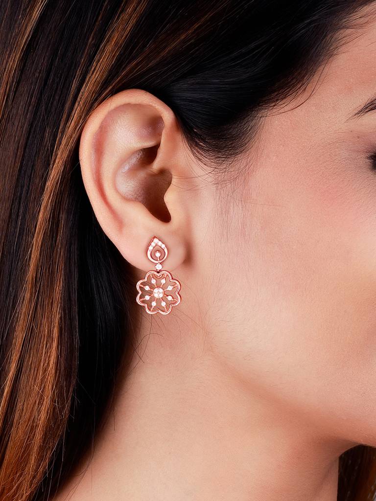 GIVA 925 Sterling Silver Rose Gold Floral Elegance Earrings