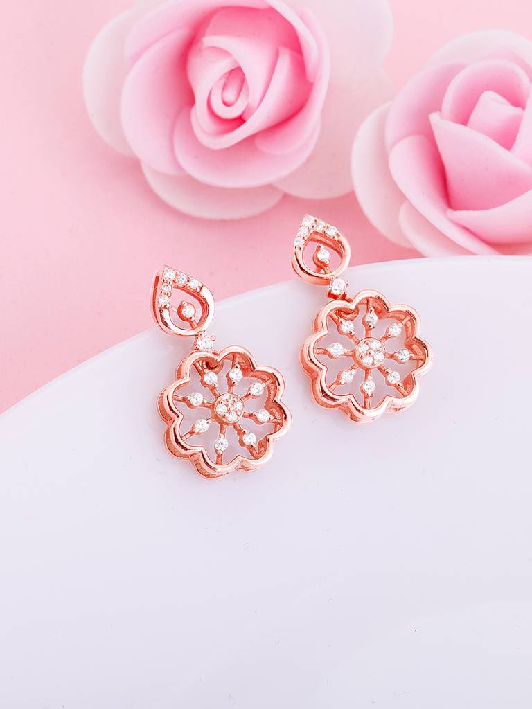 GIVA 925 Sterling Silver Rose Gold Floral Elegance Earrings