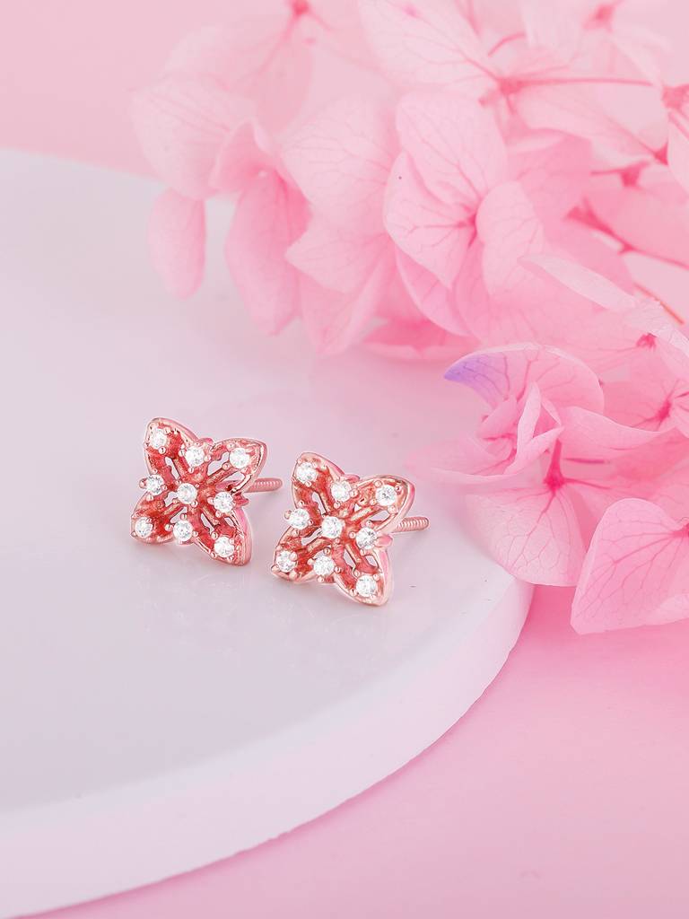GIVA 925 Sterling Silver Rose Gold Glamour Stud Earrings