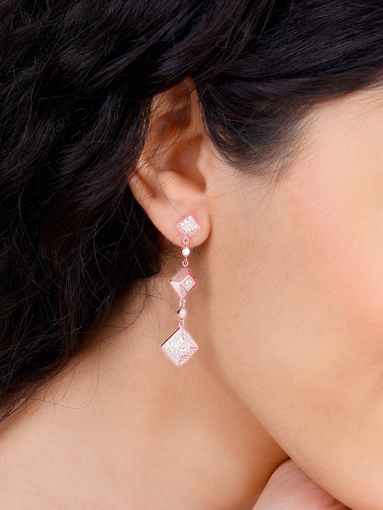 Giva 925 Sterling Silver Rose Gold Geometric Glam Signature Earrings