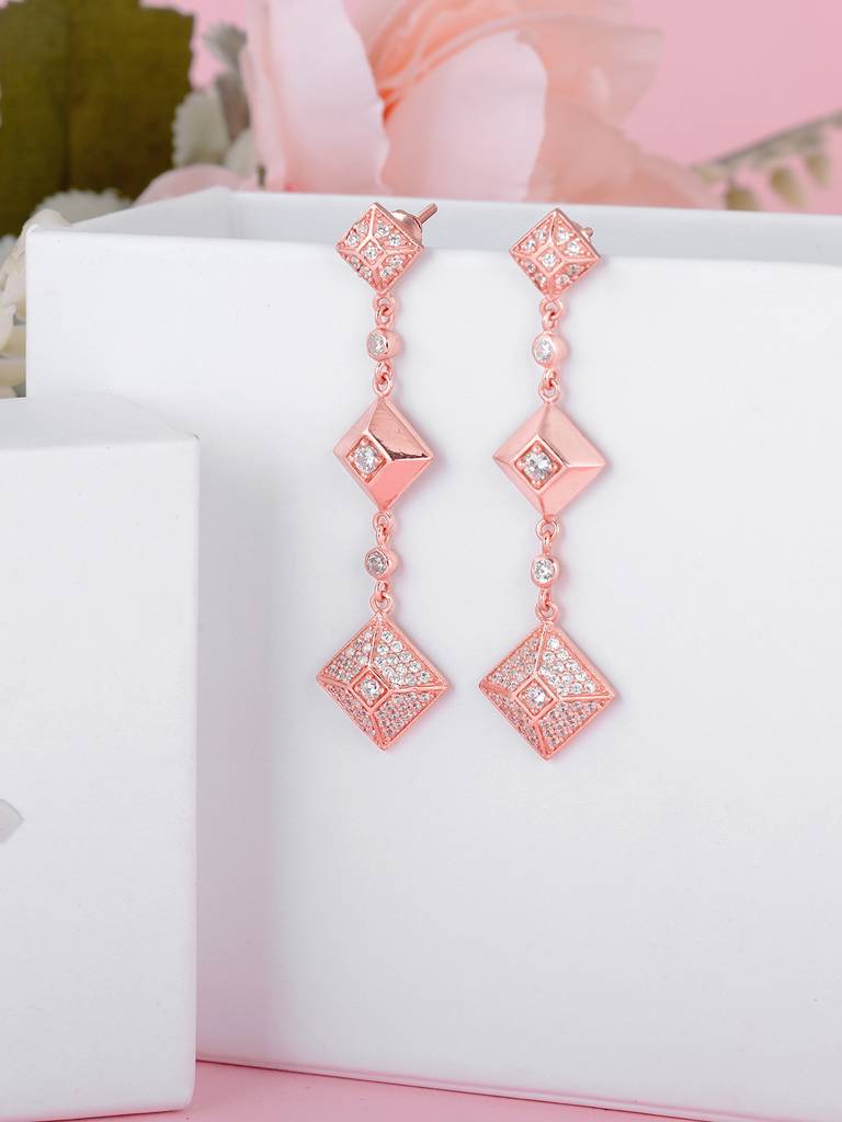 Giva 925 Sterling Silver Rose Gold Geometric Glam Signature Earrings