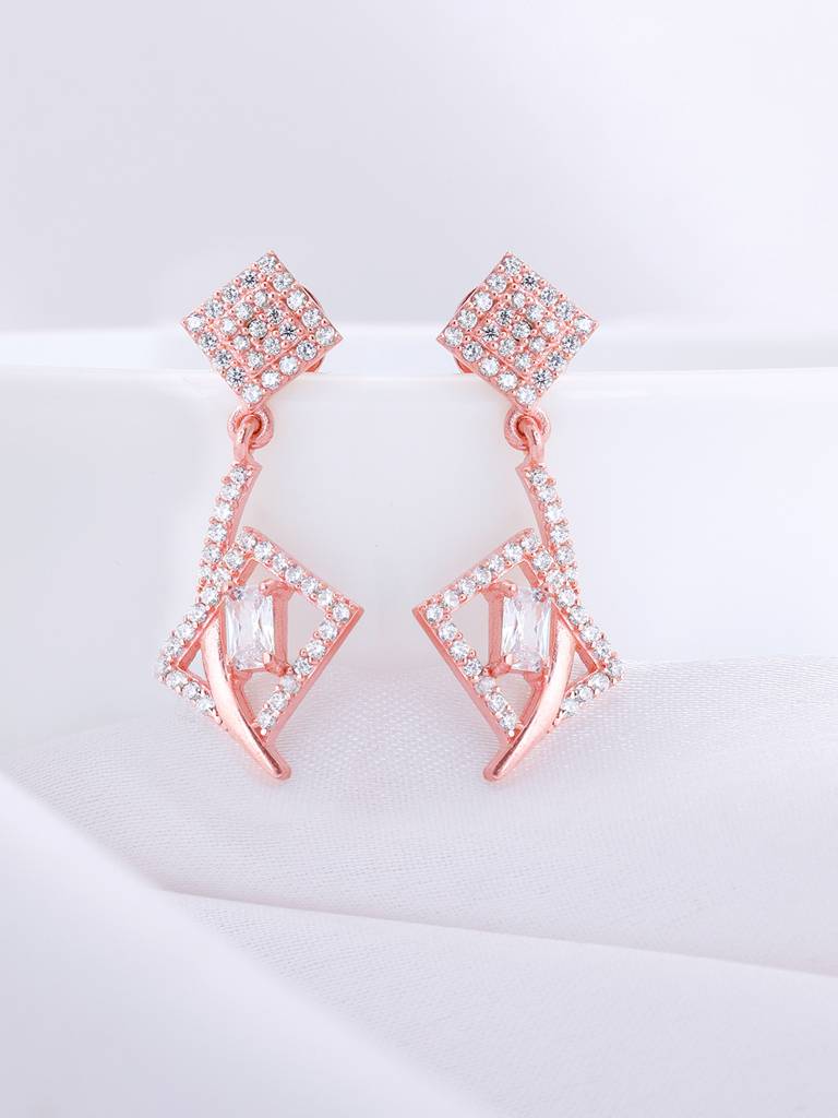 GIVA 925 Sterling Silver Rose Gold Zircon Studded Twig Earrings