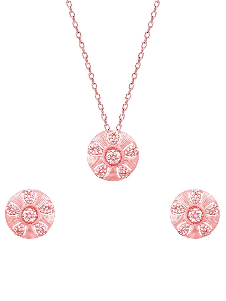 GIVA 925 Sterling Silver Rose Gold Vinca Necklace and Earring Set