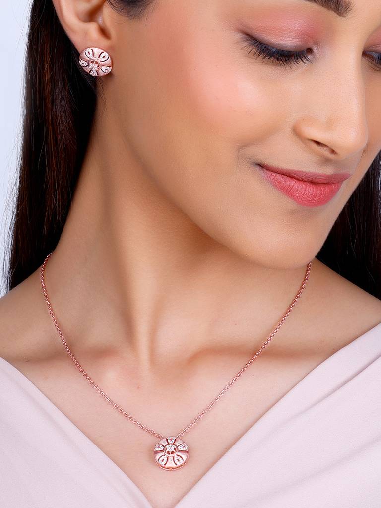 GIVA 925 Sterling Silver Rose Gold Vinca Necklace and Earring Set