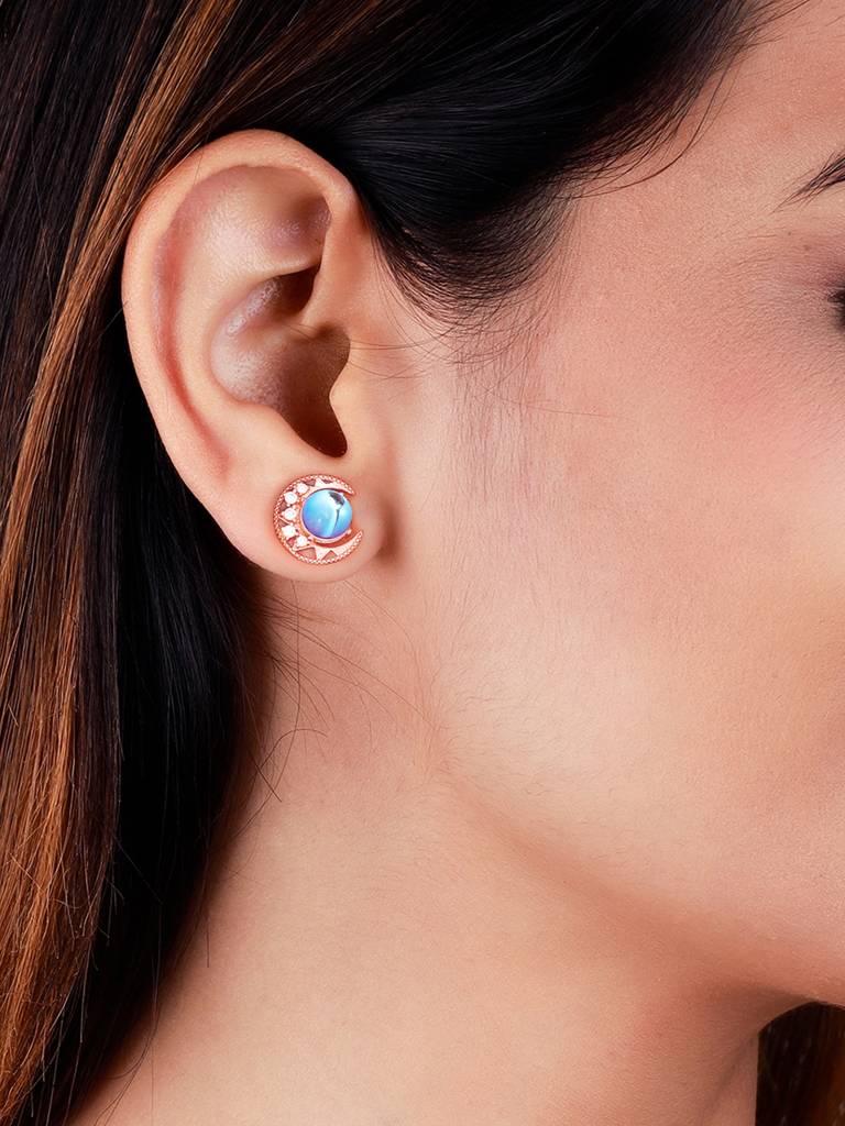 GIVA 925 Sterling Silver Rose Gold Moonstone Stud Earrings