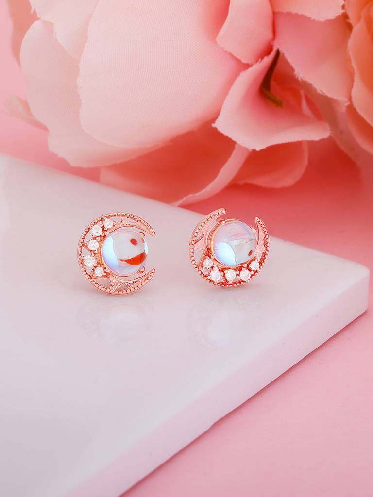 GIVA 925 Sterling Silver Rose Gold Moonstone Stud Earrings