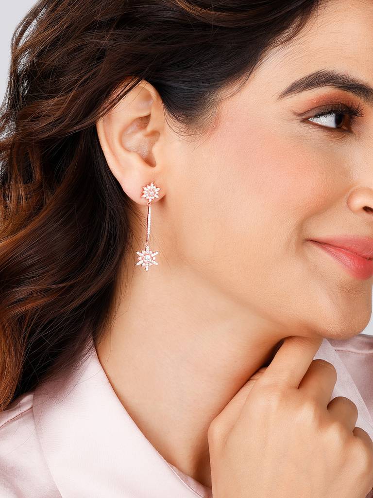Giva 925 Sterling Silver Golden Snowflakes Dangle Earrings
