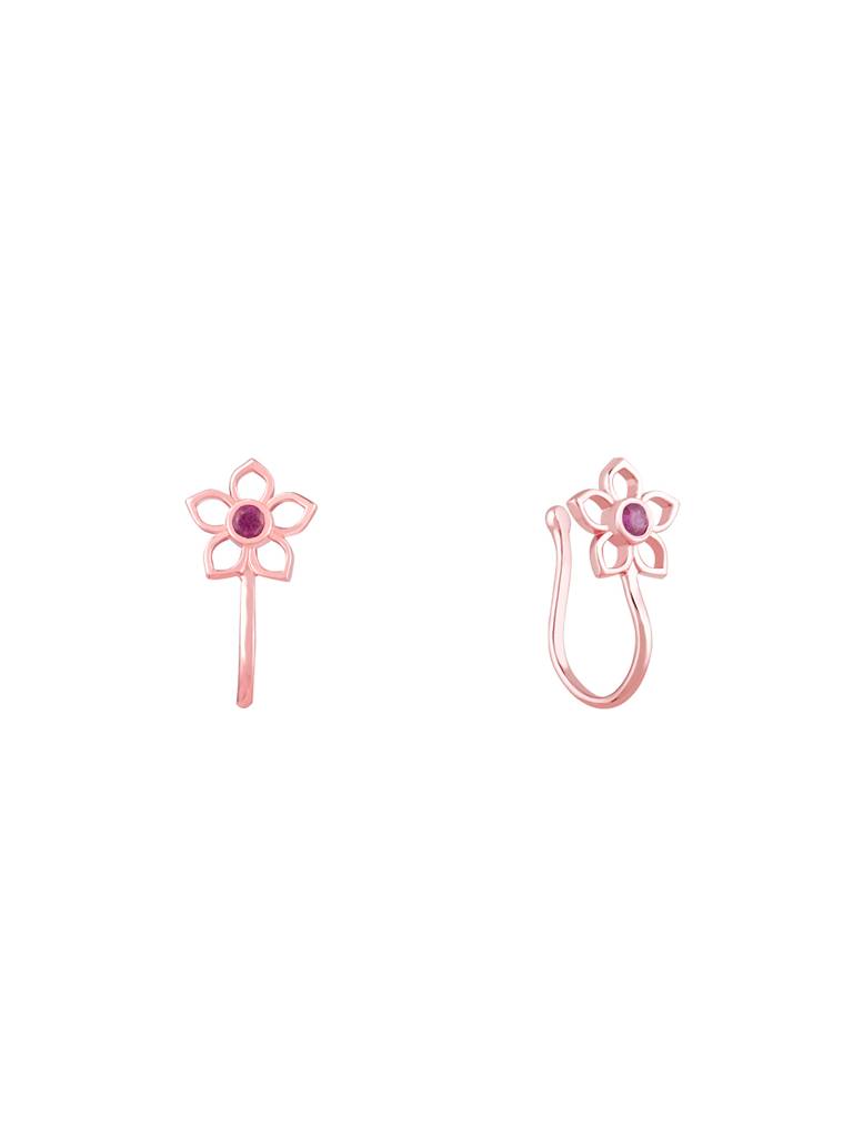 GIVA 925 Sterling Silver Rose Gold Floral Coral Ear Cuffs