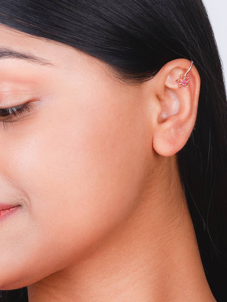 GIVA 925 Sterling Silver Rose Gold Floral Coral Ear Cuffs