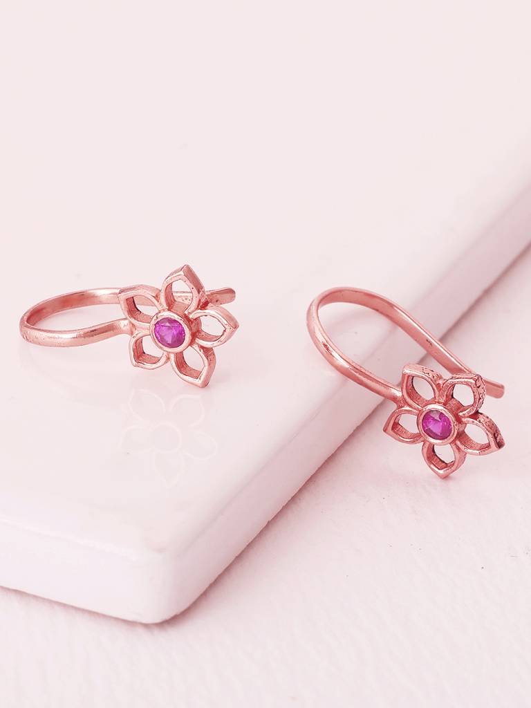 GIVA 925 Sterling Silver Rose Gold Floral Coral Ear Cuffs