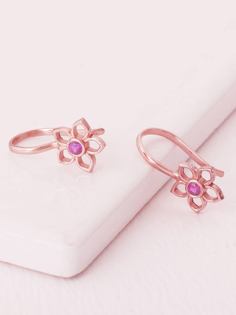 GIVA 925 Sterling Silver Rose Gold Floral Coral Ear Cuffs