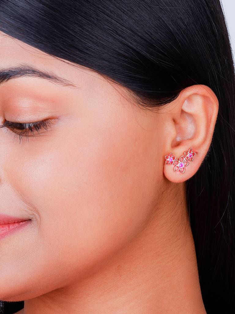GIVA 925 Sterling Silver Rose Gold Floral Coral Earrings