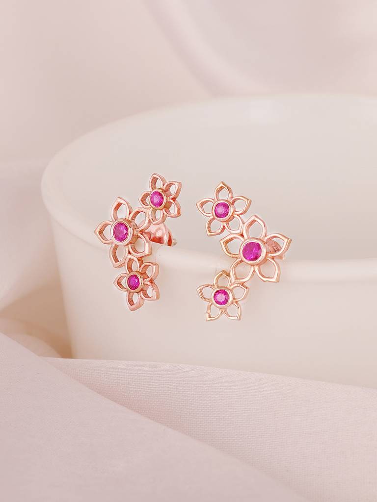 GIVA 925 Sterling Silver Rose Gold Floral Coral Earrings