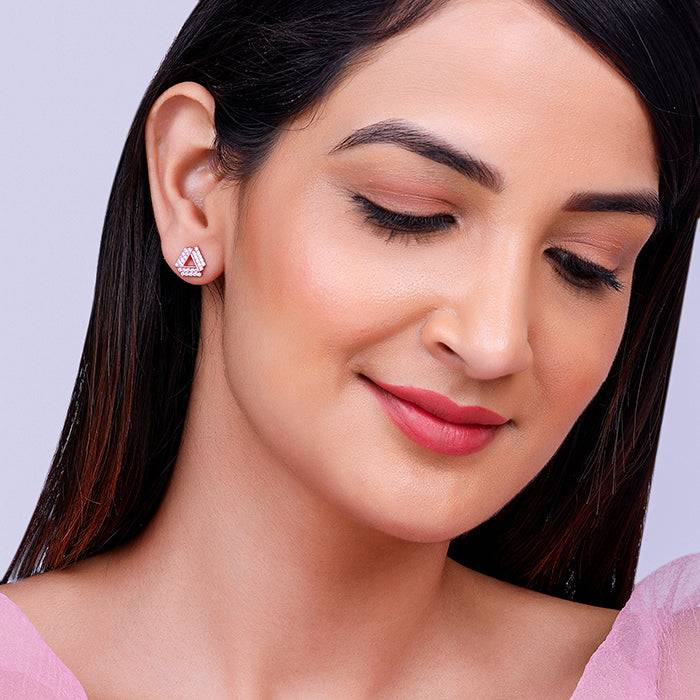 Rose Gold Zircon Triangle Stud Earrings : ER0189
