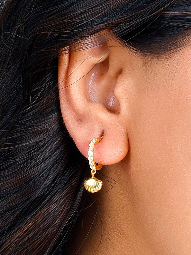 Giva 925 Sterling Silver Golden Pretty Shell Dangling Earrings