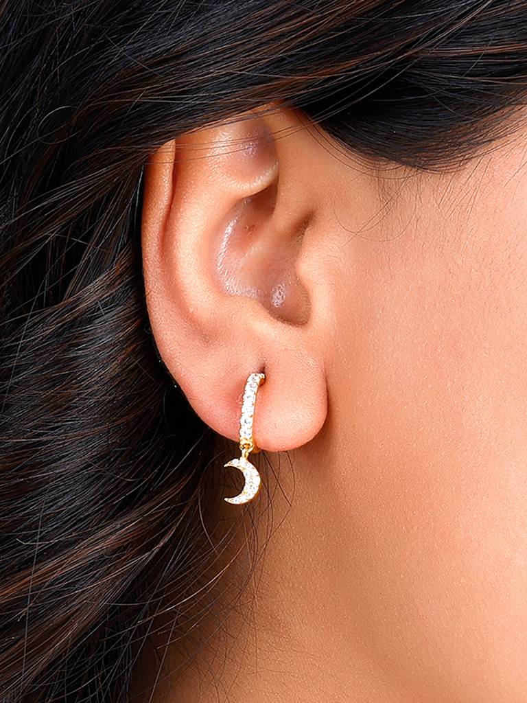 Giva 925 Sterling Silver Golden Cresent Moon Dangling Earrings