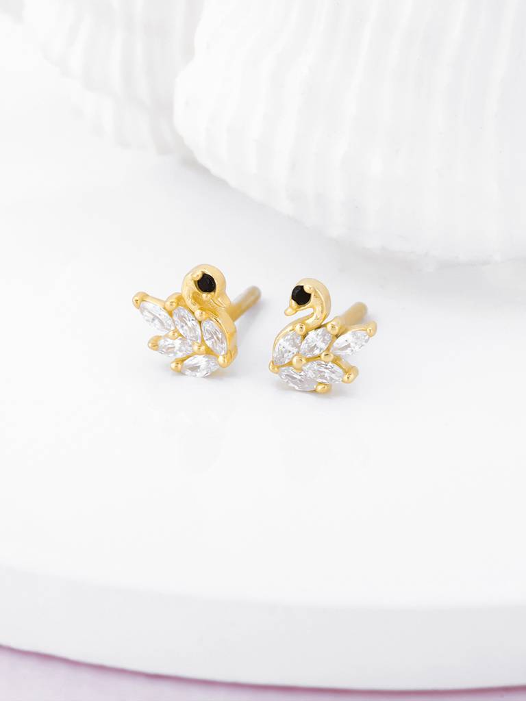 Giva 925 Sterling Silver Golden Soulful Swan Earrings