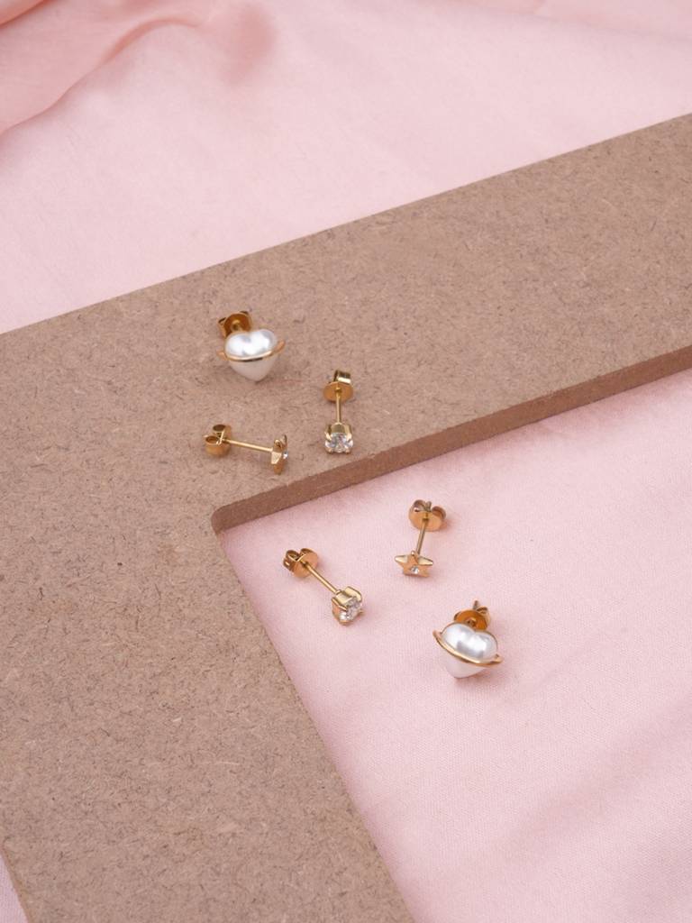 Dreamscape Star & Pearl Stud Set For Women - Waterproof & Anti-Tarnish : ER0194