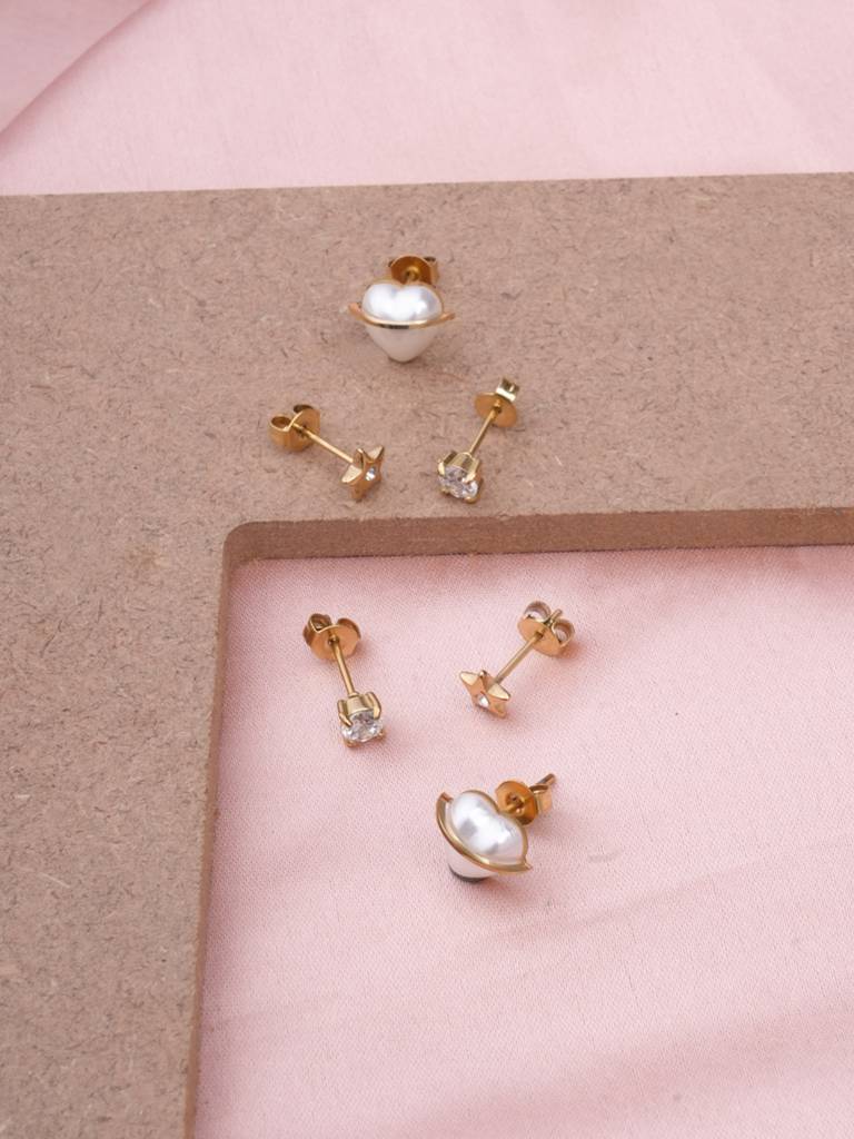 Dreamscape Star & Pearl Stud Set For Women - Waterproof & Anti-Tarnish : ER0194
