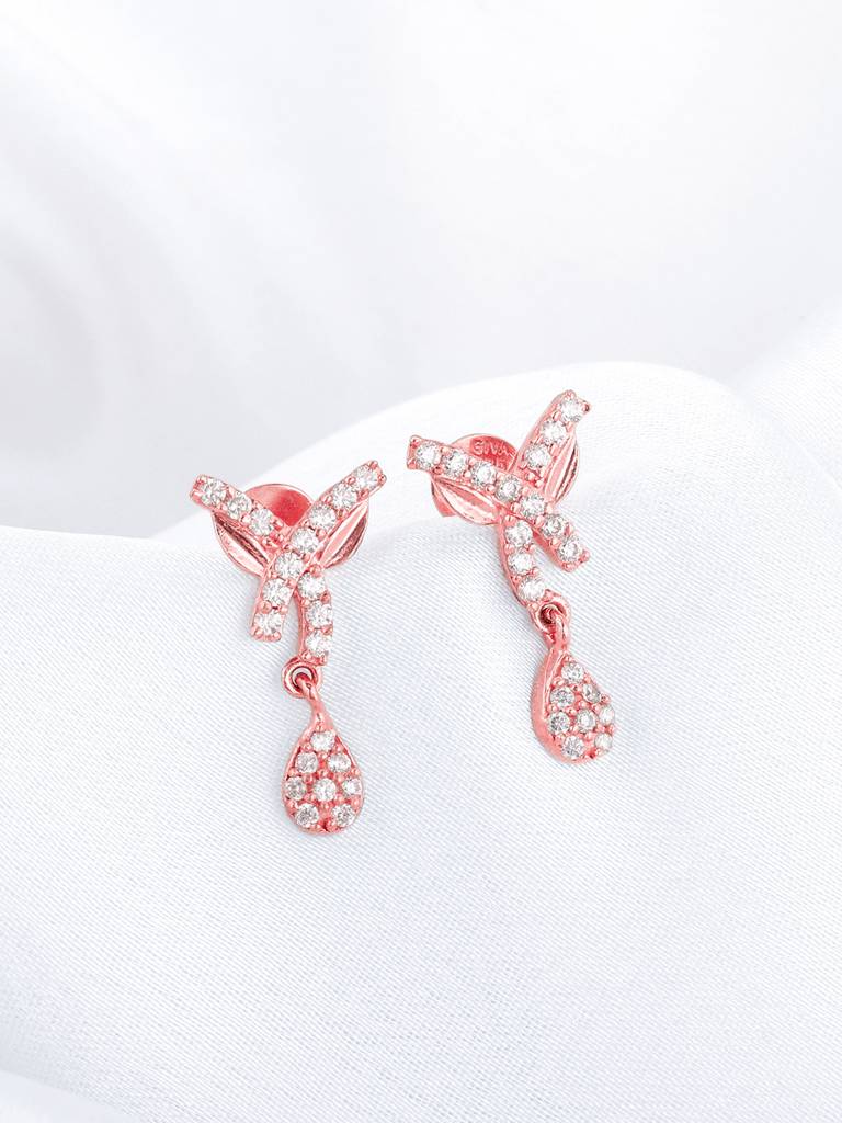 Giva 925 Sterling Silver Rose Gold Pear Drops Earrings