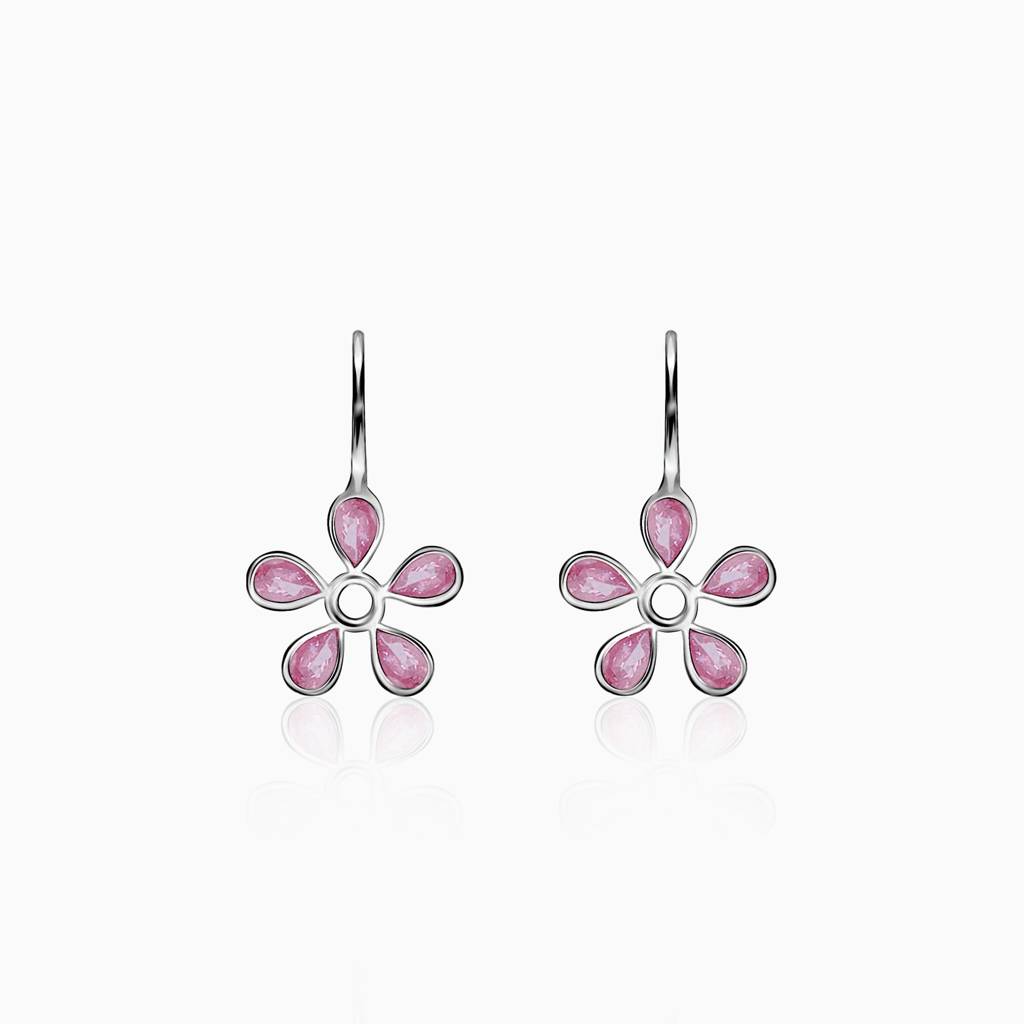 Silver Pink Dahlia Earrings : ER0200