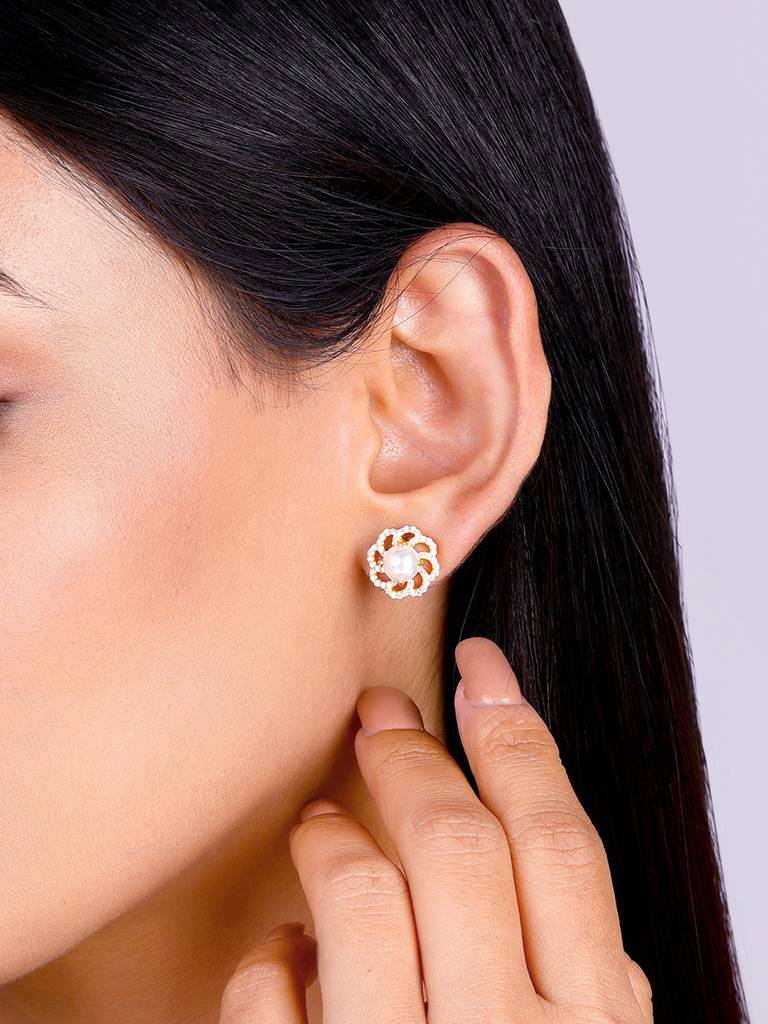 Giva 925 Sterling Silver Golden Pearl Of Bloom Earrings