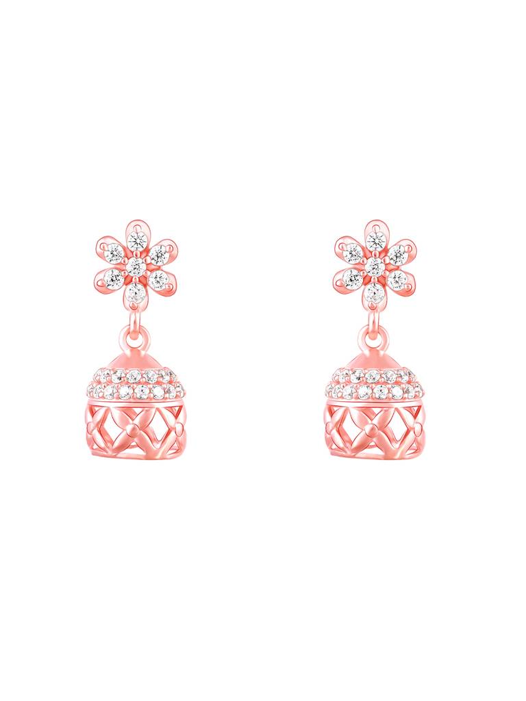 Giva 925 Sterling Silver Rose Gold Floral Fantasy Jumki Earrings