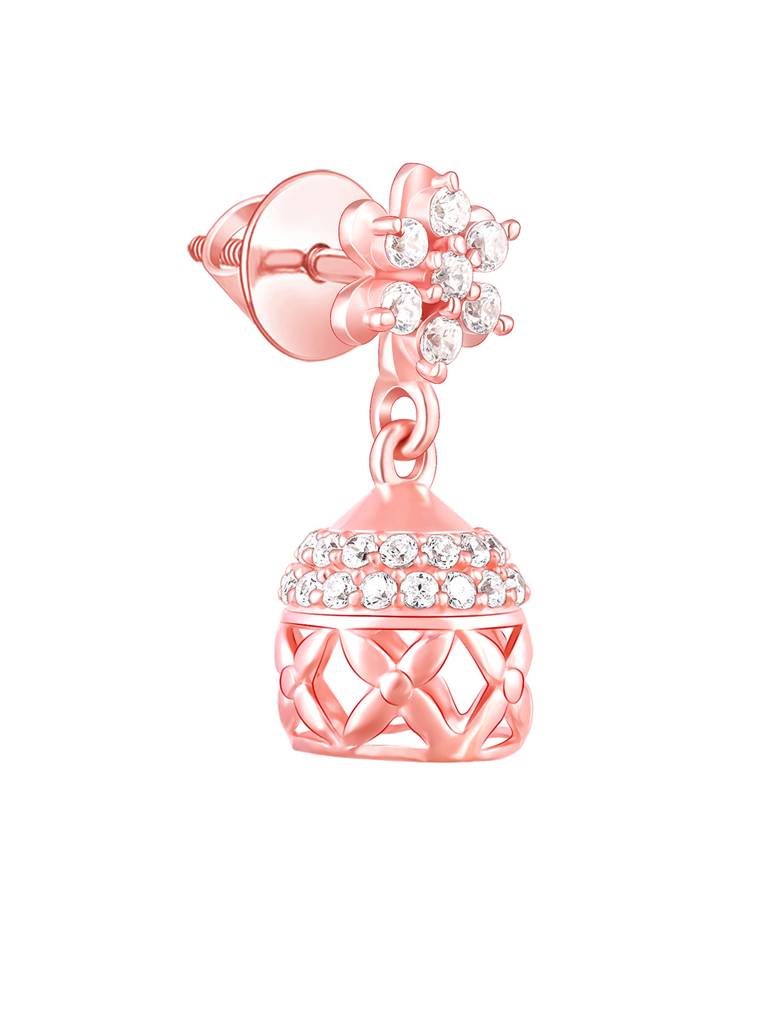 Giva 925 Sterling Silver Rose Gold Floral Fantasy Jumki Earrings