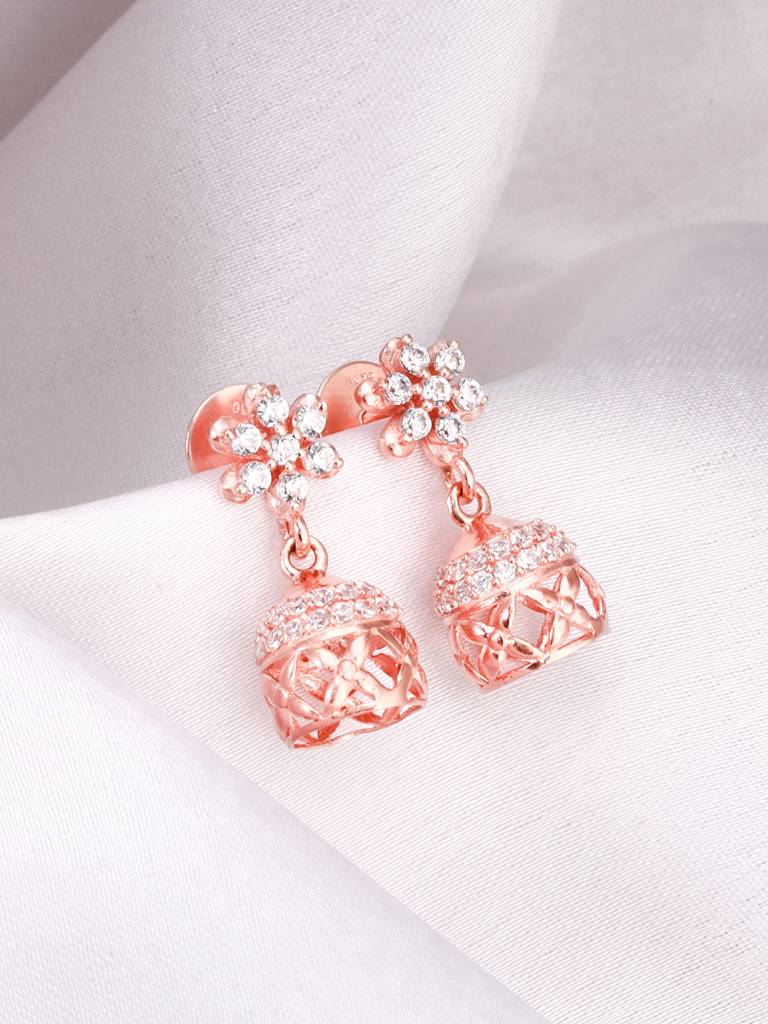 Giva 925 Sterling Silver Rose Gold Floral Fantasy Jumki Earrings