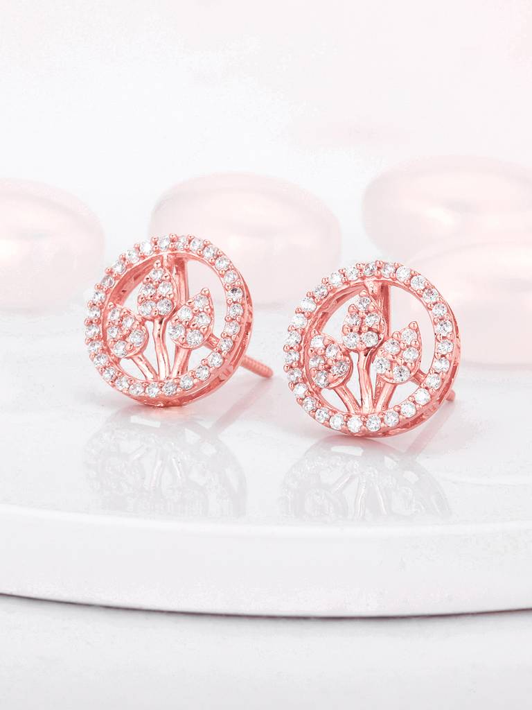 Giva 925 Sterling Silver Rose Gold Leafy Lustre Earrings