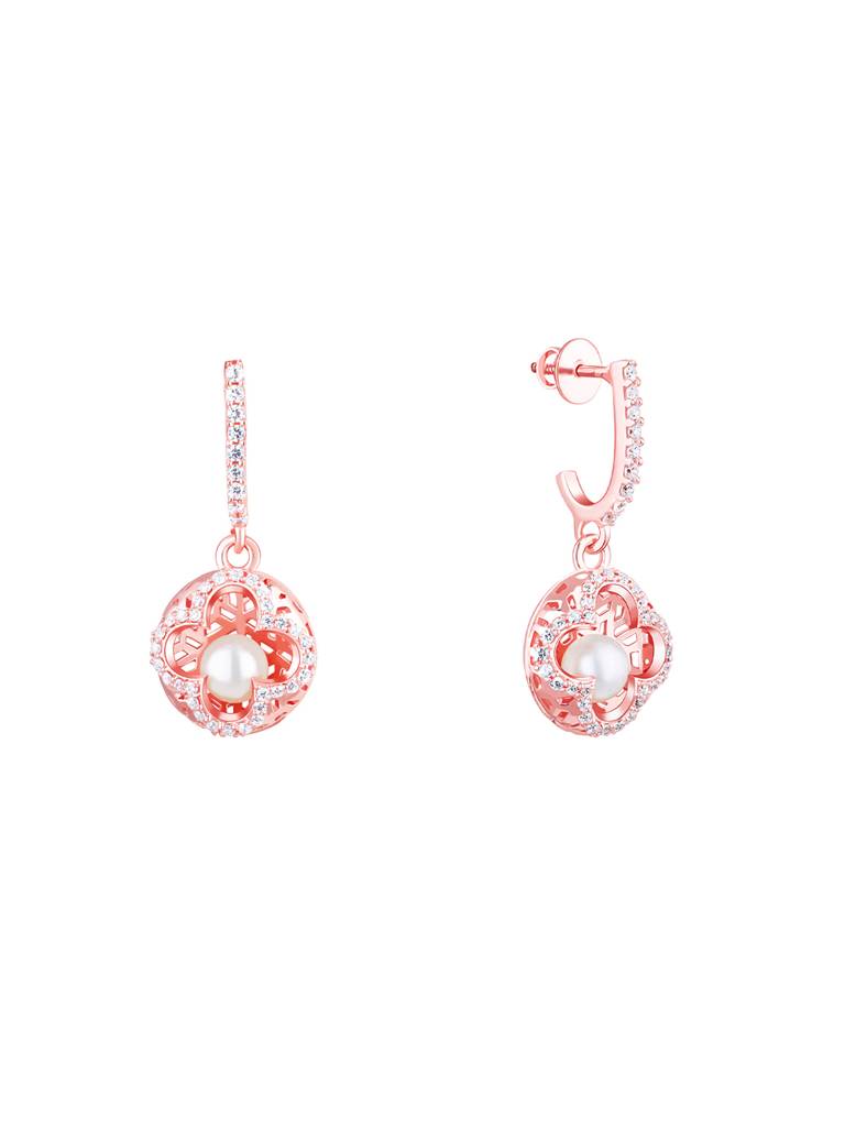 Giva 925 Sterling Silver Rose Gold Filigree Pearl Grace Earrings