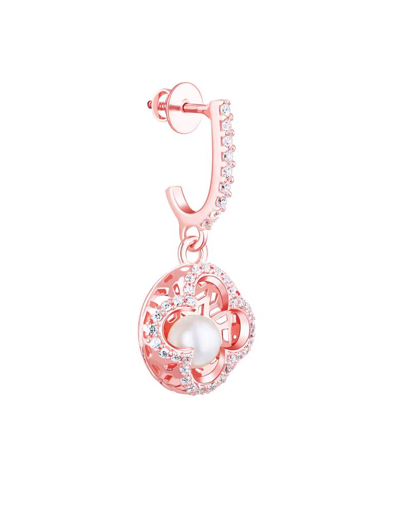 Giva 925 Sterling Silver Rose Gold Filigree Pearl Grace Earrings