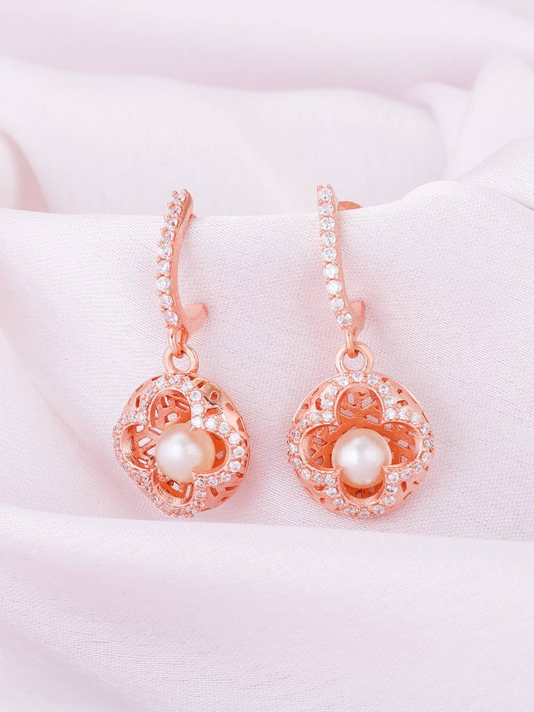 Giva 925 Sterling Silver Rose Gold Filigree Pearl Grace Earrings