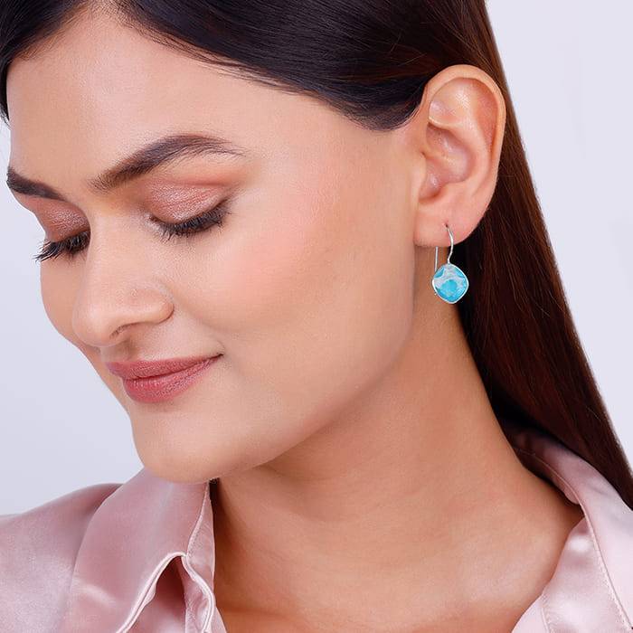 Silver Aqua Blue Crystal Earrings : ER0205
