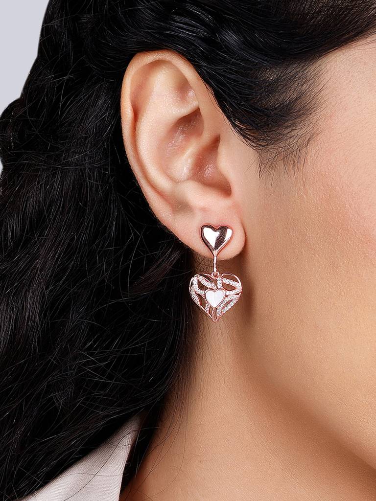 Giva 925 Sterling Silver Rose Gold Tender Heartbeat Earrings