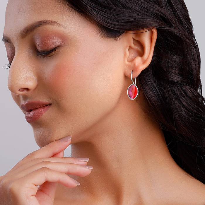 Silver Cherry Pink Crystal Earrings : ER0206