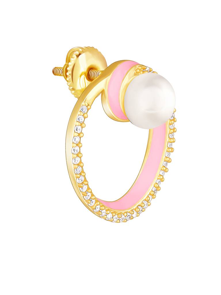 Giva 925 Sterling Silver Golden Stylish Enamel & Pearl Earrings