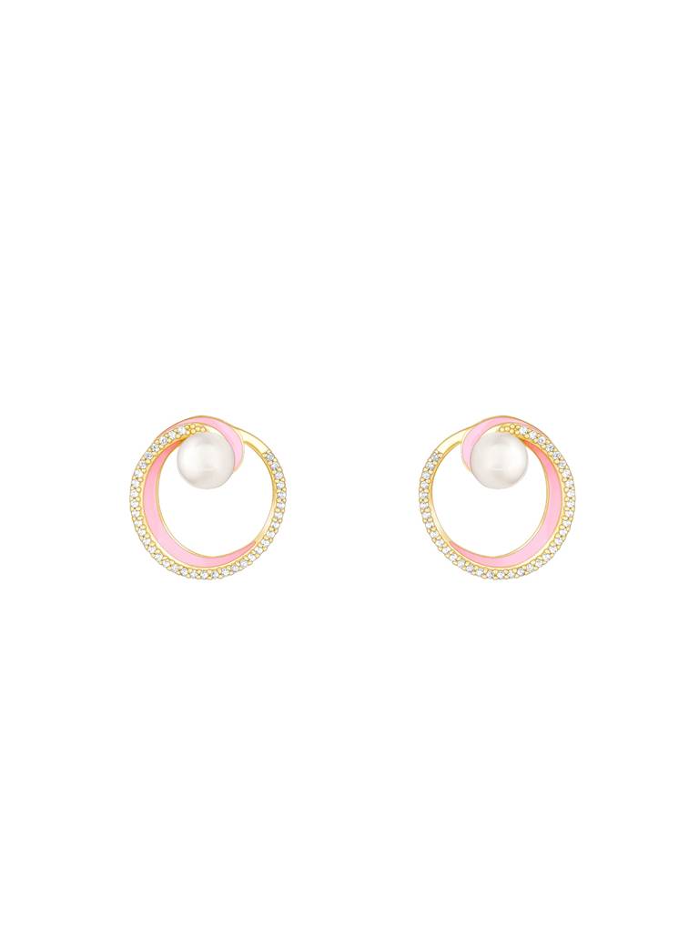 Giva 925 Sterling Silver Golden Stylish Enamel & Pearl Earrings