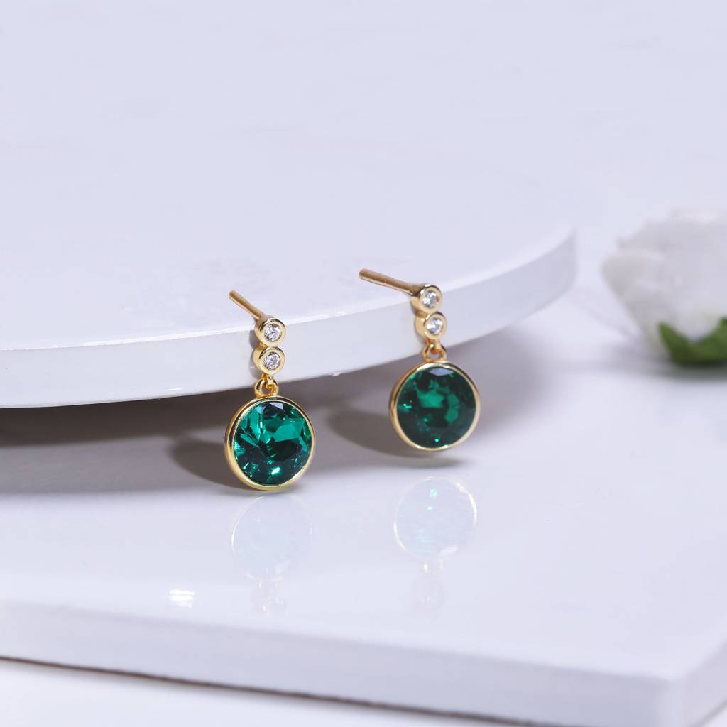 Giva 925 Silver Golden Emerald Green Sphere Earrings : ER0213