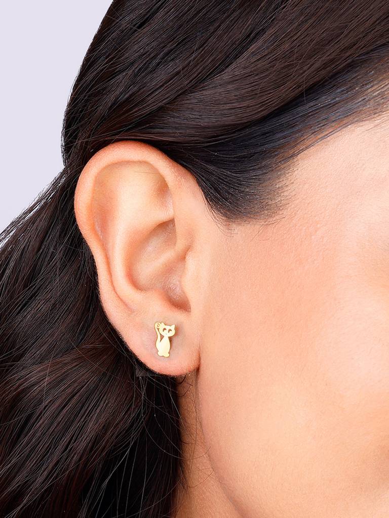 Giva 925 Sterling Silver Golden Cute Kitten Earrings