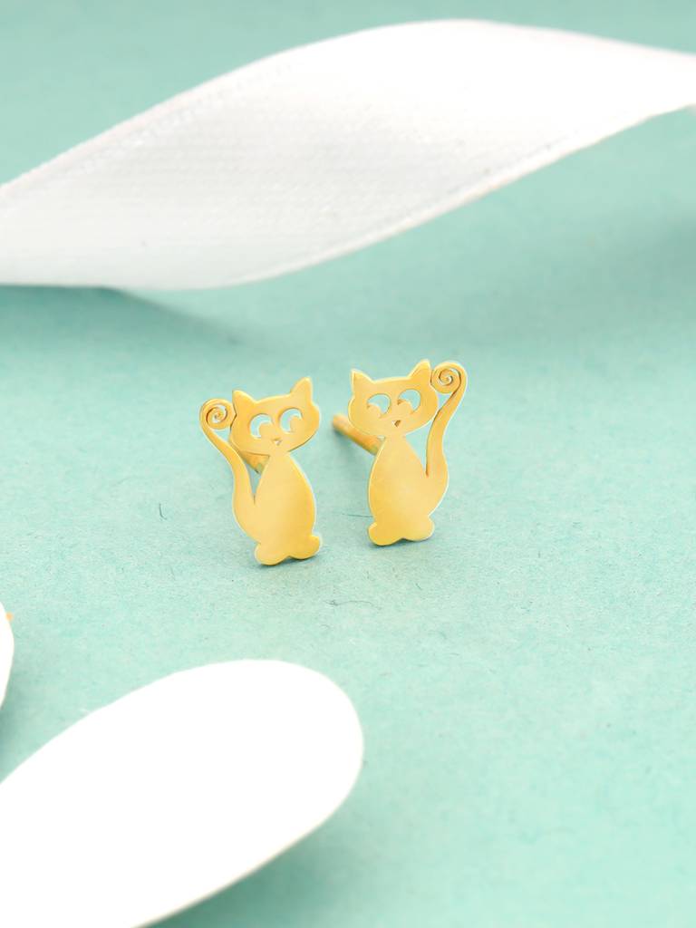 Giva 925 Sterling Silver Golden Cute Kitten Earrings