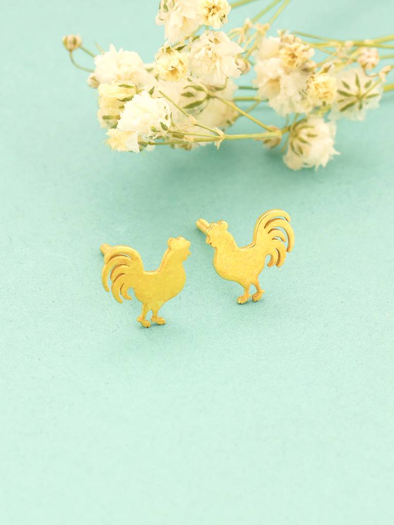 Giva 925 Sterling Silver Golden Rooster Earrings